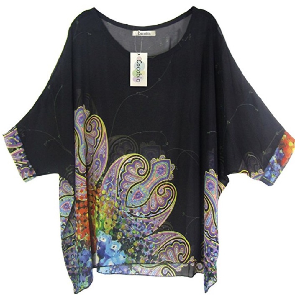 Chiffon rainbow paisley boho art loose top